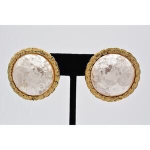 Butler & Wilson Vintage Clip On Earrings Gold Pearl Heavy Chunky Signed BinAV